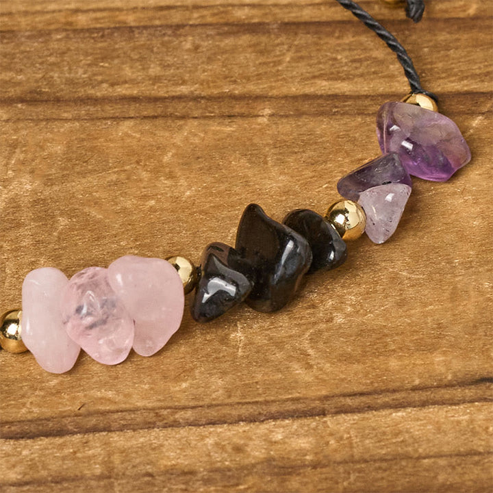 Pulsera de cuerda con Buddha Stones, amatista, turmalina negra, cuarzo rosa y tarjeta de empatía - image 4