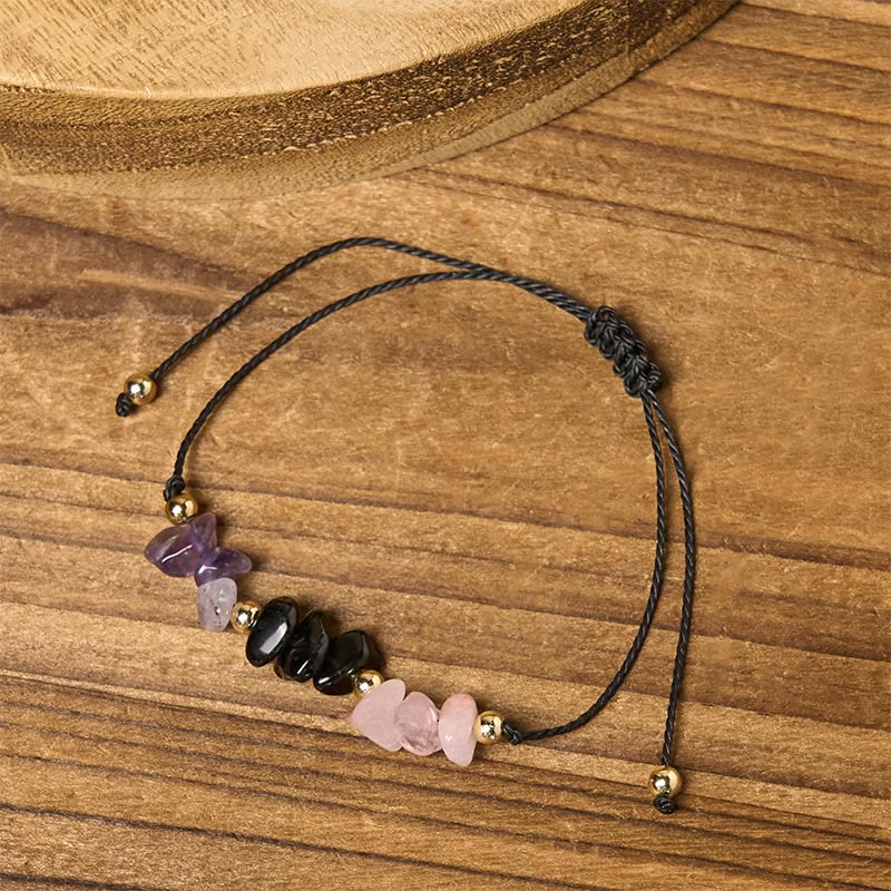 Pulsera de cuerda con Buddha Stones, amatista, turmalina negra, cuarzo rosa y tarjeta de empatía - image 2