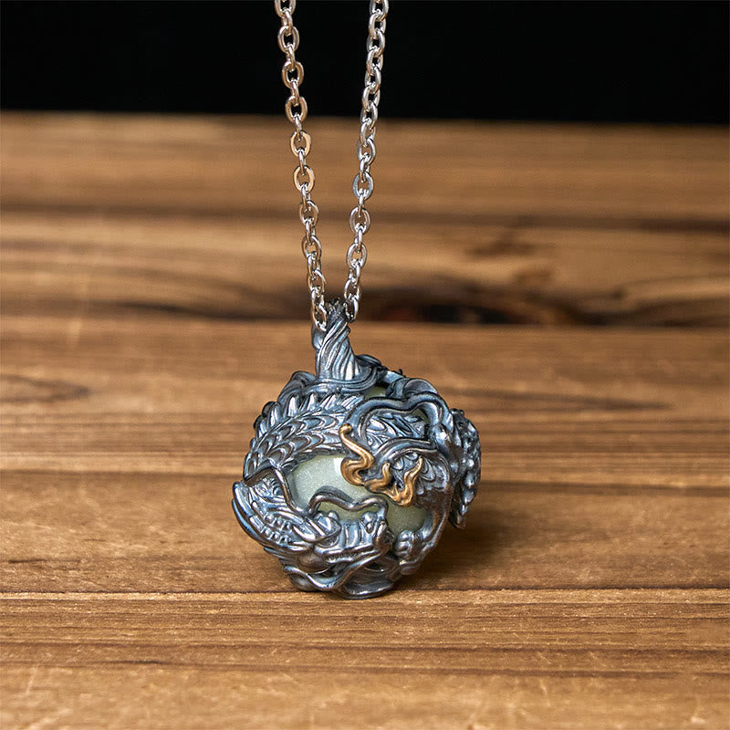 Buddha Stones Collar con colgante de fuerza de cuentas circundantes de dragón de cobre - Cadena de dragón y cruz - image 0