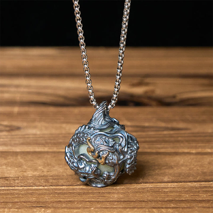 Buddha Stones Collar con colgante de fuerza de cuentas circundantes de dragón de cobre - Cadena de dragón y giro - image 7