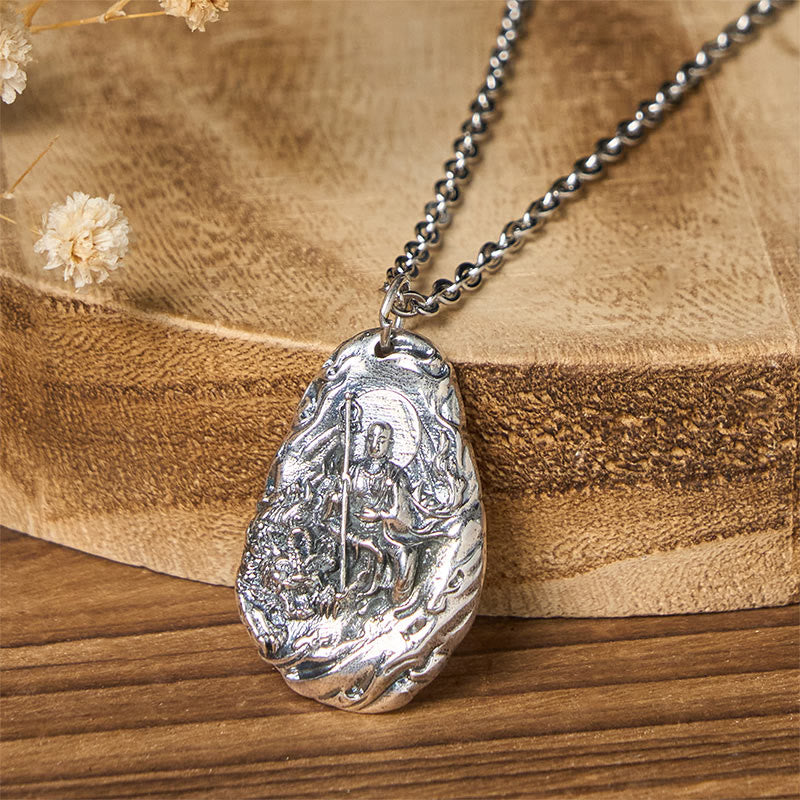 Buddha Stones Collar con colgante de cobre del Bodhisattva Kṣitigarbha Dizang Compassion - Cadena de Buda y Cruz - image 0