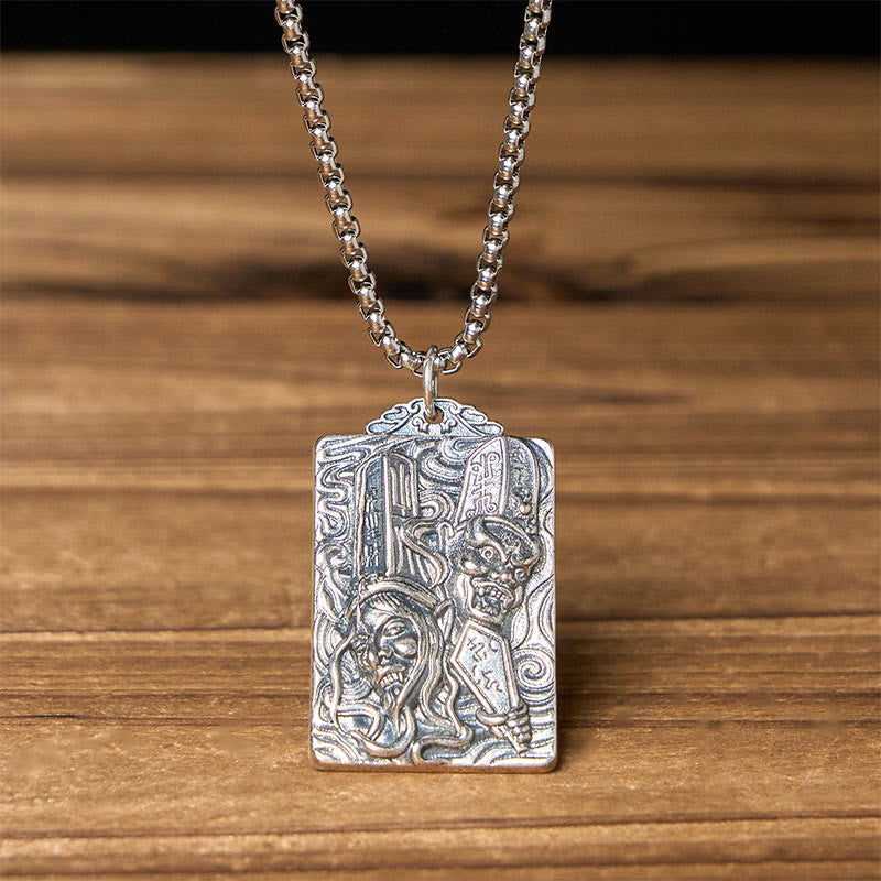 Buddha Stones Collar con colgante de equilibrio con patrón de impermanencia en cobre, blanco y negro - Impermanencia en blanco y negro y cadena torcida - image 6