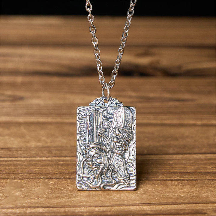 Buddha Stones Collar con colgante de equilibrio con patrón de impermanencia en cobre, blanco y negro - Impermanencia en blanco y negro y cadena cruzada - image 0