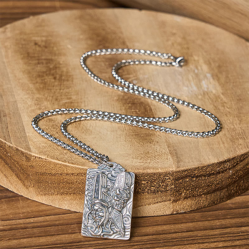 Buddha Stones Collar con colgante de equilibrio con patrón de impermanencia en cobre, blanco y negro - image 9