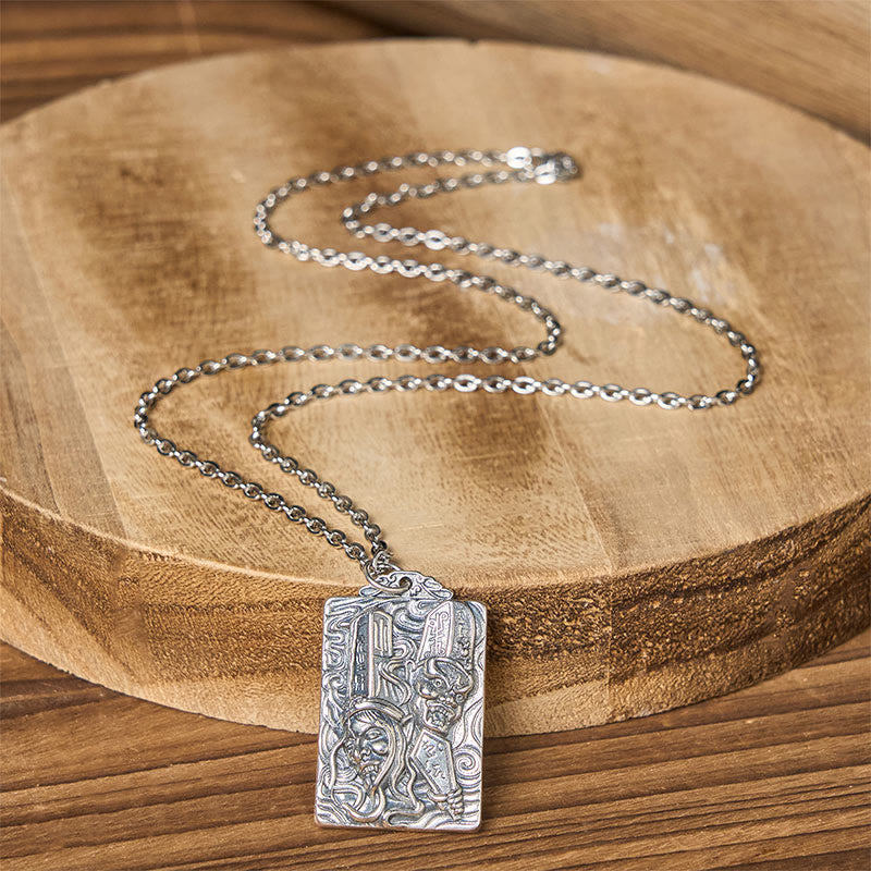 Buddha Stones Collar con colgante de equilibrio con patrón de impermanencia en cobre, blanco y negro - image 2