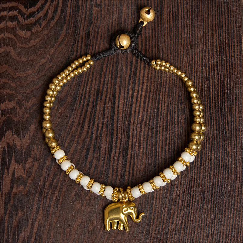 Pulsera de cobre chapado en doble capa con Buddha Stones , turquesa y elefante, para la suerte - image 1