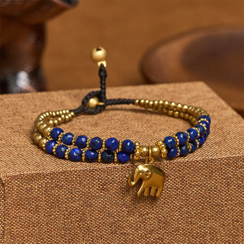 Pulsera de cobre chapado en doble capa con Buddha Stones , turquesa y elefante, para la suerte - Azul turquesa (circunferencia de la muñeca: 15-18 cm) - image 13
