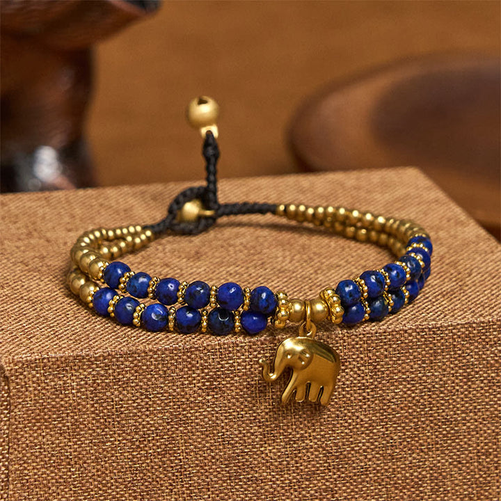 Pulsera de cobre chapado en doble capa con Buddha Stones , turquesa y elefante, para la suerte - Azul turquesa (circunferencia de la muñeca: 15-18 cm) - image 13