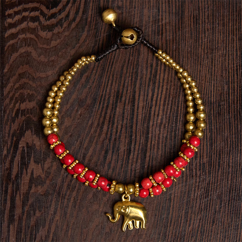 Pulsera de cobre chapado en doble capa con Buddha Stones , turquesa y elefante, para la suerte - image 9