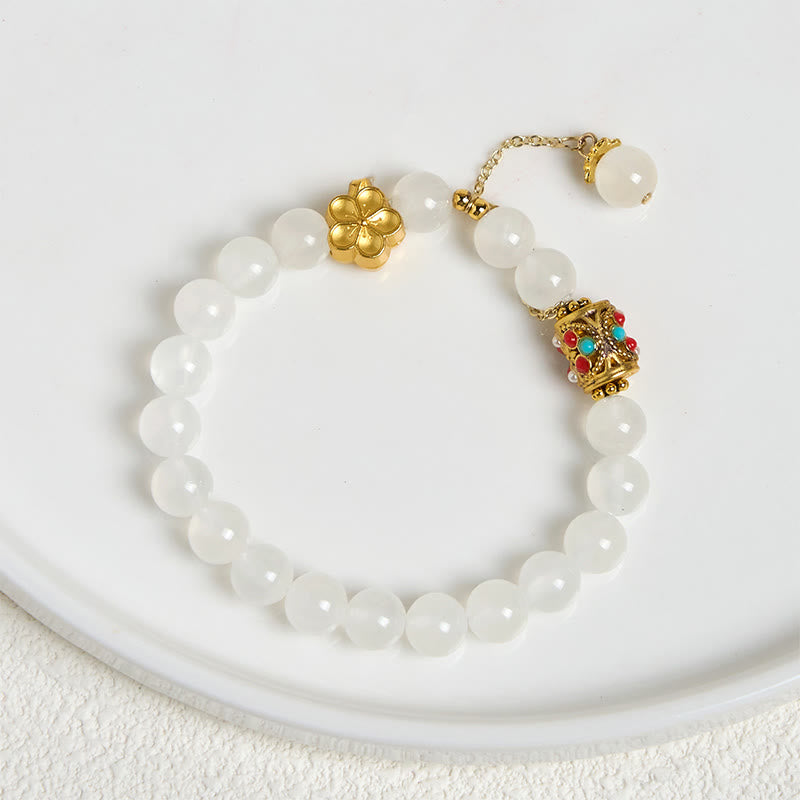 Pulsera de positividad con flores de cristal de ágata blanca tibetana y Buddha Stones - image 2