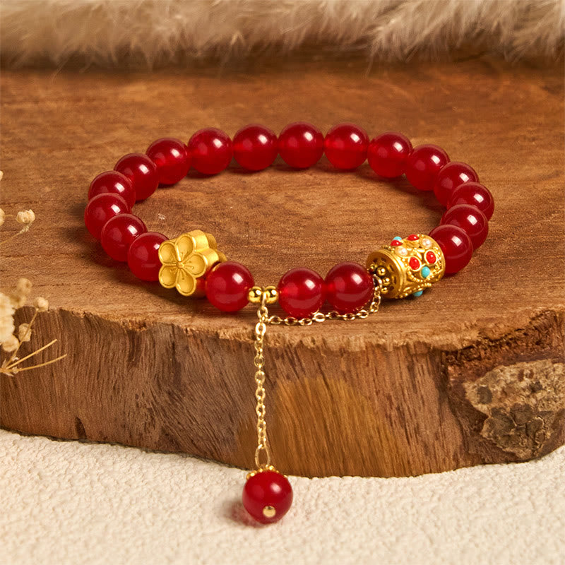 Pulsera de positividad con flores de cristal de ágata blanca tibetana y Buddha Stones - Ágata roja (circunferencia de la muñeca: 14-16 cm) - image 5