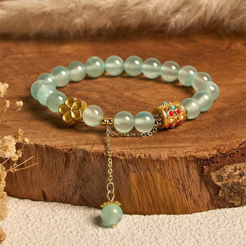 Pulsera de positividad con flores de cristal de ágata blanca tibetana y Buddha Stones - Cristal azul (circunferencia de la muñeca: 14-16 cm) - image 15