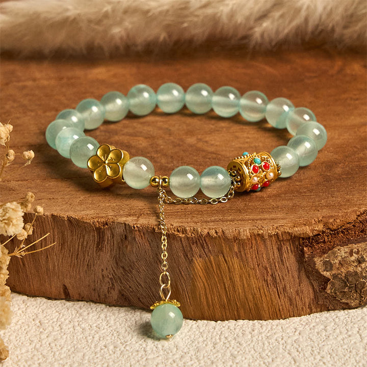 Pulsera de positividad con flores de cristal de ágata blanca tibetana y Buddha Stones - Cristal azul (circunferencia de la muñeca: 14-16 cm) - image 15