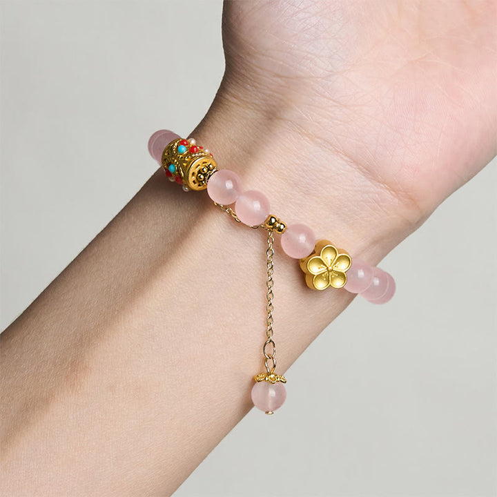 Pulsera de positividad con flores de cristal de ágata blanca tibetana y Buddha Stones - image 13