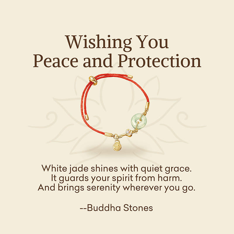 Pulsera de cuerda roja con hebilla de paz de jade hetiano chapado en oro de 18 quilates con Buddha Stones - image 2