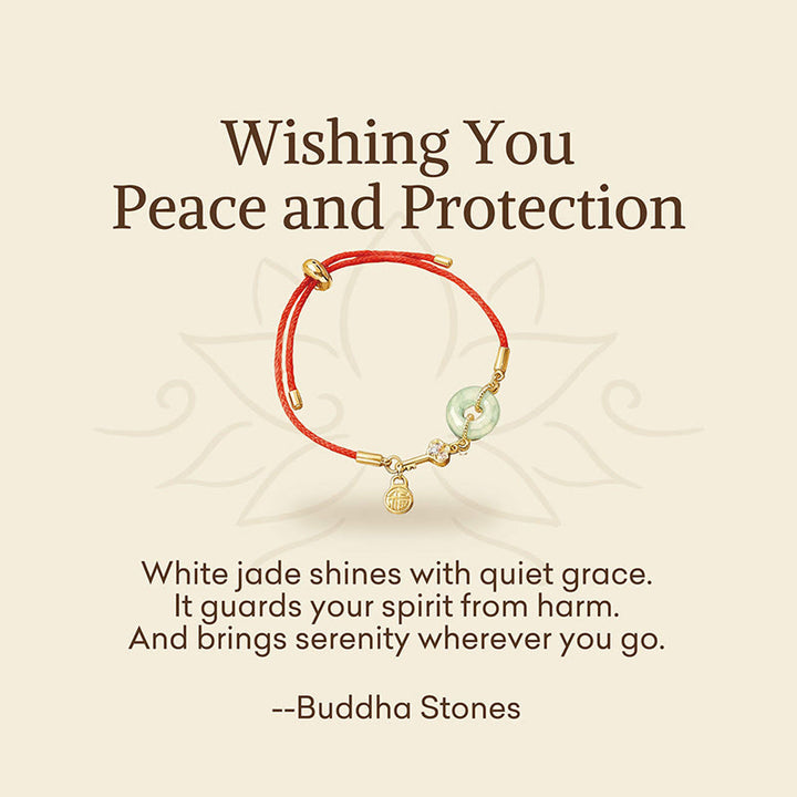 Pulsera de cuerda roja con hebilla de paz de jade hetiano chapado en oro de 18 quilates con Buddha Stones - image 2