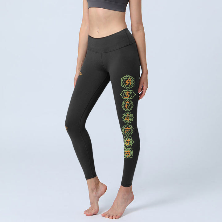 Buddha Stones Leggings de yoga para mujer con estampado de chakras, flor de la vida y hamsa (platónicos) - Negro - US18，UK/AU22，EU50 (4XL) - image 0