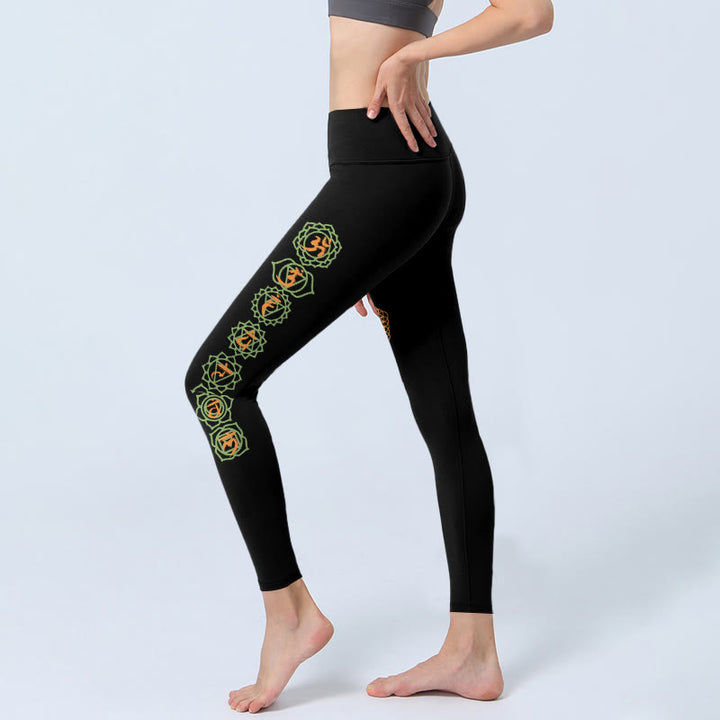 Buddha Stones Leggings de yoga para mujer con estampado de chakras, flor de la vida y hamsa (platónicos) - image 2