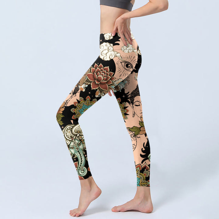 Buddha Stones Leggings de yoga para mujer con diseño de loto, Ganesh, mandala, mal de ojo, pez koi, forma de Yin Yang - image 2