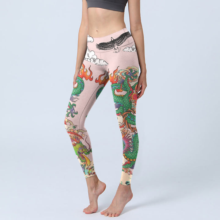 Buddha Stones Leggings de yoga para mujer con estampado de nubes auspiciosas y olas de águila y dragón rosa - Lavanda Rubor - US18，UK/AU22，EU50 (4XL) - image 0