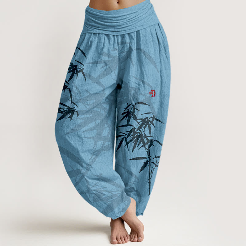 Pantalones harén de algodón puro con estampado de Buddha Stones para mujer, con cintura elástica - Celeste - US16，UK/AU20，EU48 (3XL) - image 5