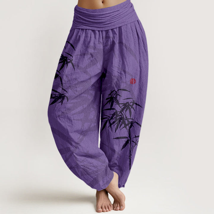 Pantalones harén de algodón puro con estampado de Buddha Stones para mujer, con cintura elástica - Orquídea oscura - US16，UK/AU20，EU48 (3XL) - image 8