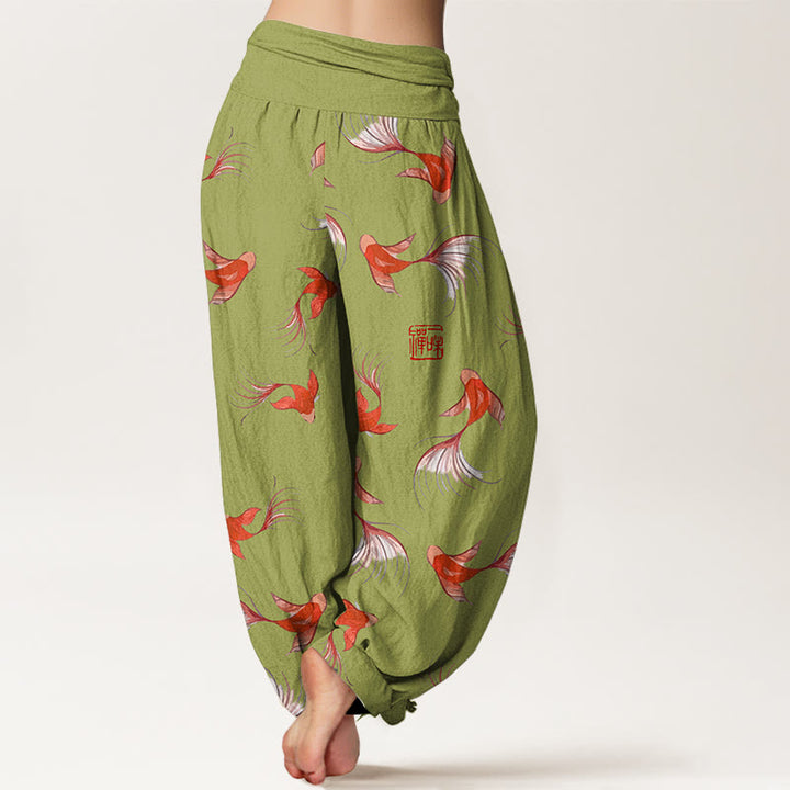 Pantalones harén de algodón puro con estampado de Buddha Stones y estampado de peces koi para mujer, cintura elástica - image 7