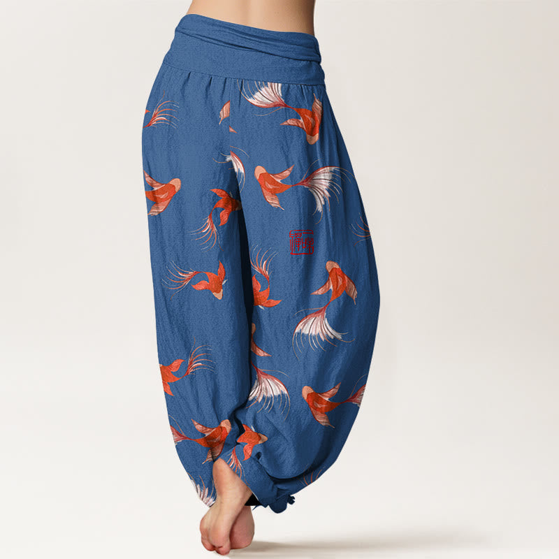 Pantalones harén de algodón puro con estampado de Buddha Stones y estampado de peces koi para mujer, cintura elástica - image 10