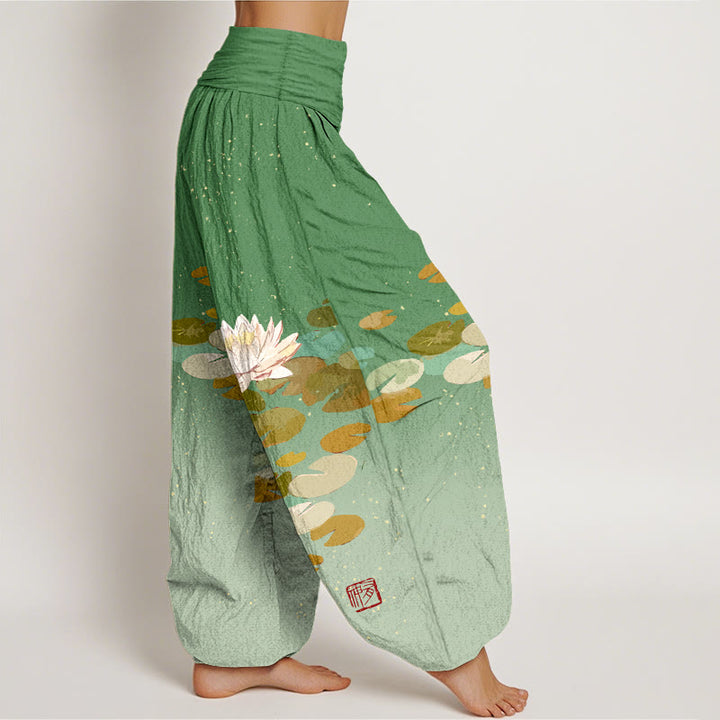 Pantalones harén de algodón puro con cintura elástica para mujer, estampados de Buddha Stones - image 1