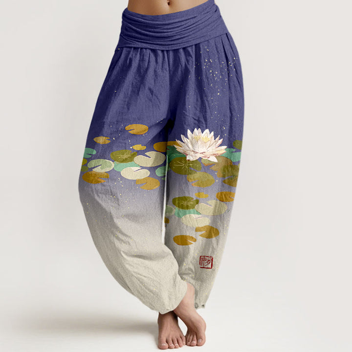 Pantalones harén de algodón puro con cintura elástica para mujer, estampados de Buddha Stones - Violeta oscuro - US16，UK/AU20，EU48 (3XL) - image 5