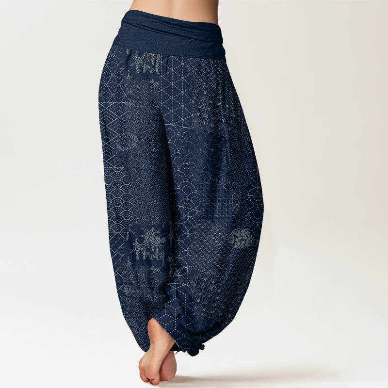 Pantalones harén de algodón puro con estampado geométrico de Buddha Stones para mujer, cintura elástica - image 2