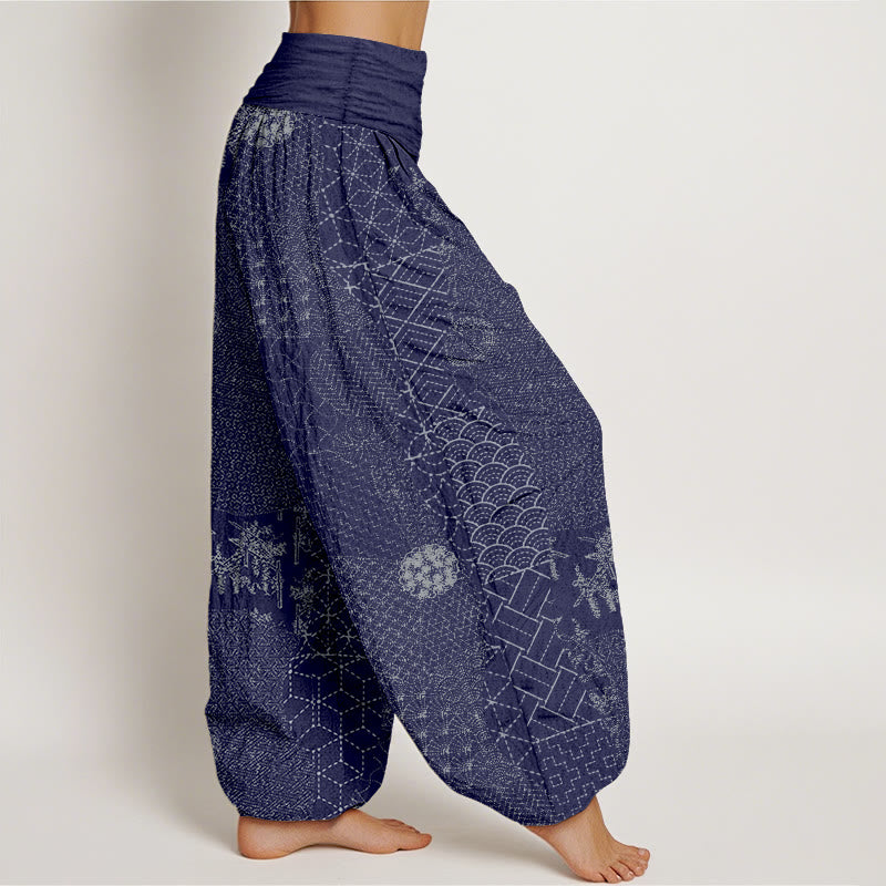 Pantalones harén de algodón puro con estampado geométrico de Buddha Stones para mujer, cintura elástica - image 6