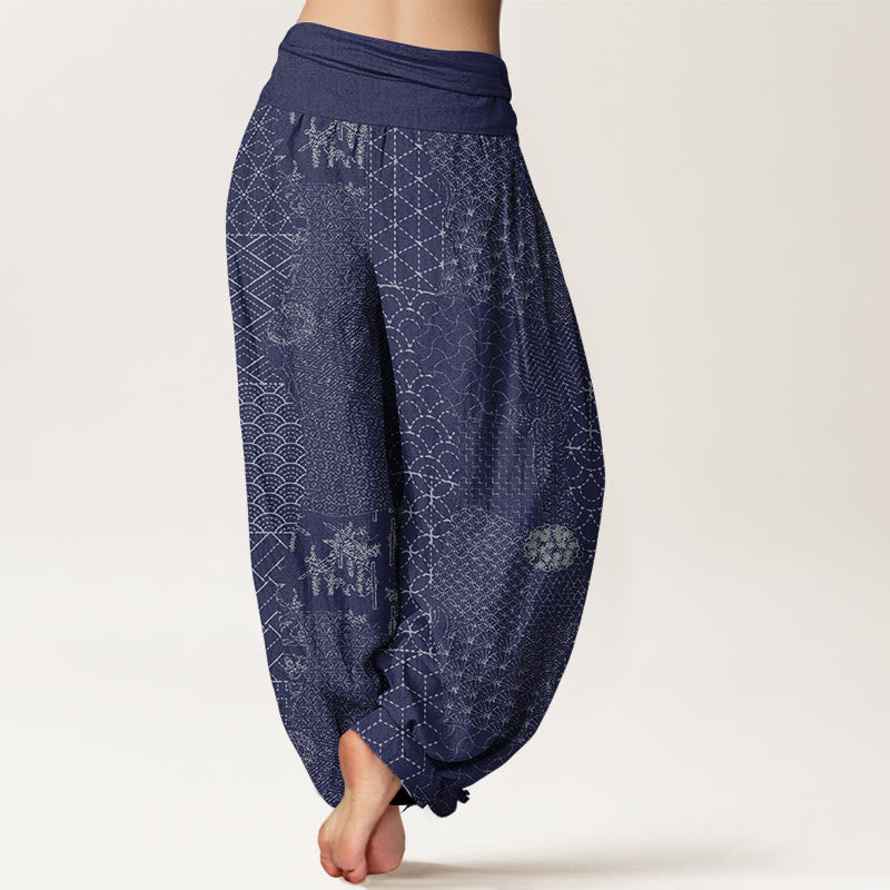 Pantalones harén de algodón puro con estampado geométrico de Buddha Stones para mujer, cintura elástica - image 7