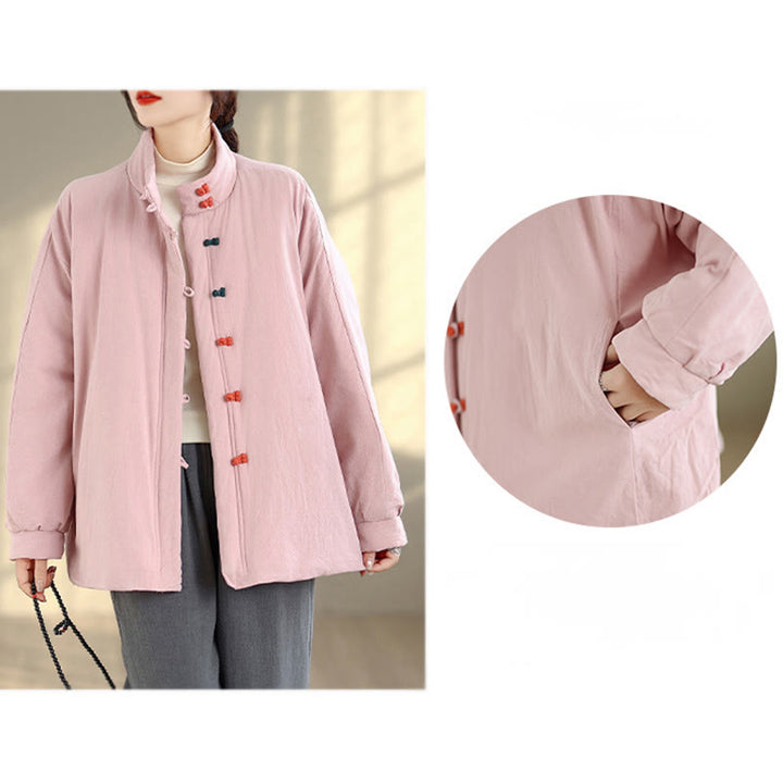 Chaqueta gruesa de algodón de manga larga con botones de rana chinos para mujer, de Buddha Stones, con bolsillos, para invierno - image 11