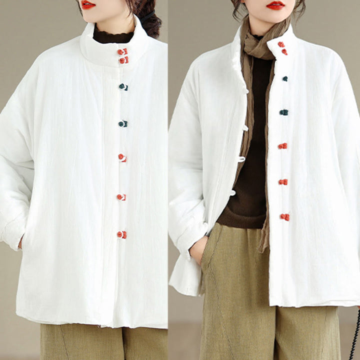 Chaqueta gruesa de algodón de manga larga con botones de rana chinos para mujer, de Buddha Stones, con bolsillos, para invierno - image 17