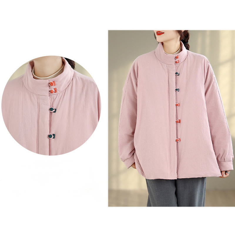 Chaqueta gruesa de algodón de manga larga con botones de rana chinos para mujer, de Buddha Stones, con bolsillos, para invierno - image 9