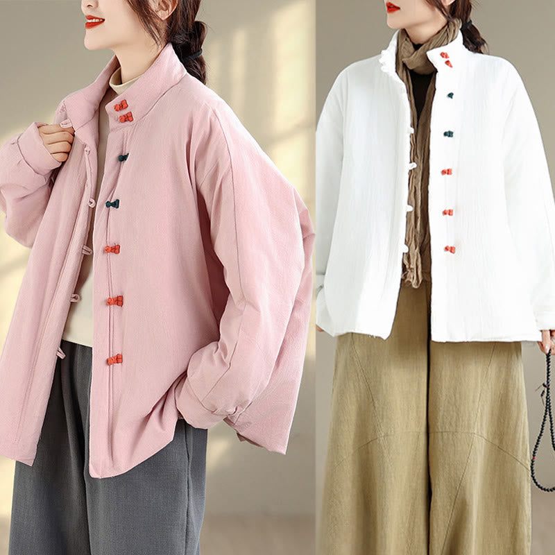 Chaqueta gruesa de algodón de manga larga con botones de rana chinos para mujer, de Buddha Stones, con bolsillos, para invierno - image 19