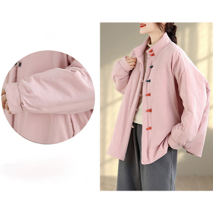 Chaqueta gruesa de algodón de manga larga con botones de rana chinos para mujer, de Buddha Stones, con bolsillos, para invierno - image 10