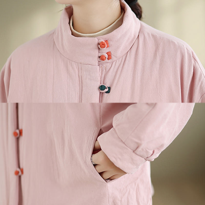 Chaqueta gruesa de algodón de manga larga con botones de rana chinos para mujer, de Buddha Stones, con bolsillos, para invierno - image 6