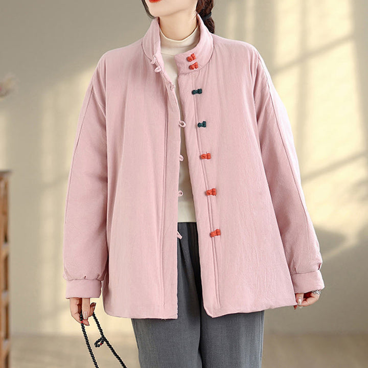 Chaqueta gruesa de algodón de manga larga con botones de rana chinos para mujer, de Buddha Stones, con bolsillos, para invierno - Rosa - US14，UK/AU18，EU46 (2XL) - image 0