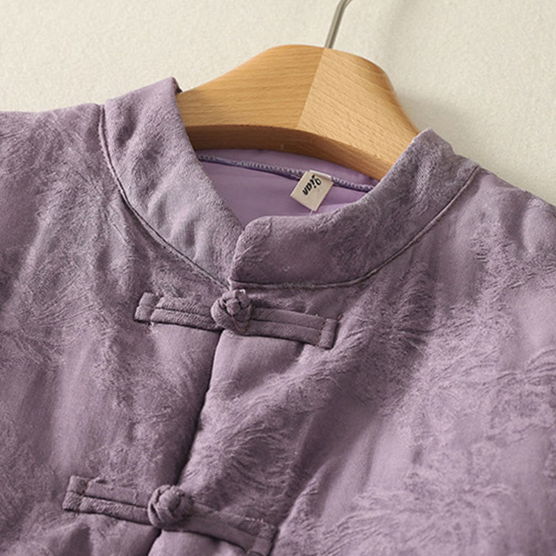 Chaqueta de algodón de manga larga con botones de rana y bolsillos para mujer de Buddha Stones - image 1