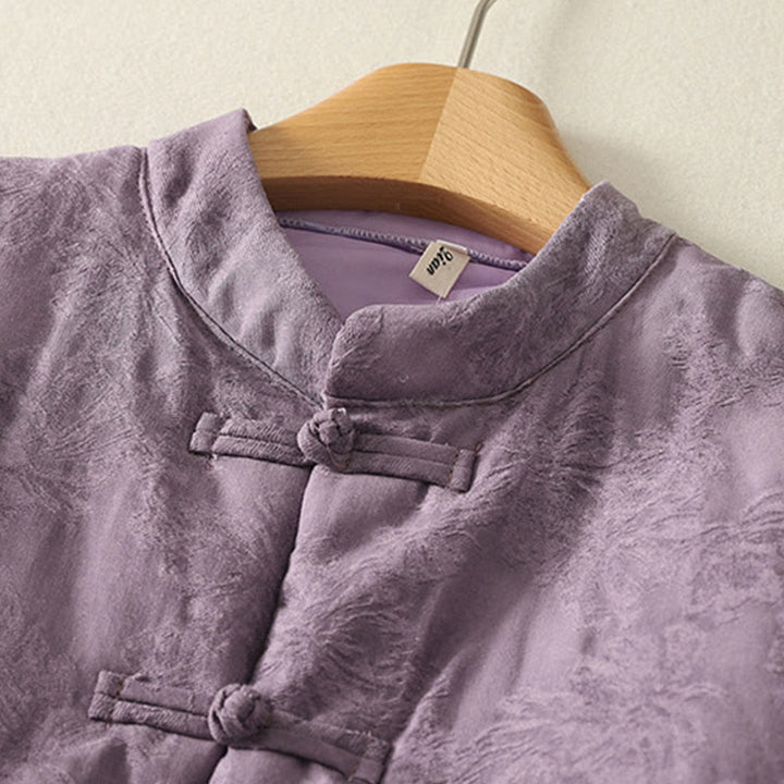 Chaqueta de algodón de manga larga con botones de rana y bolsillos para mujer de Buddha Stones - image 1