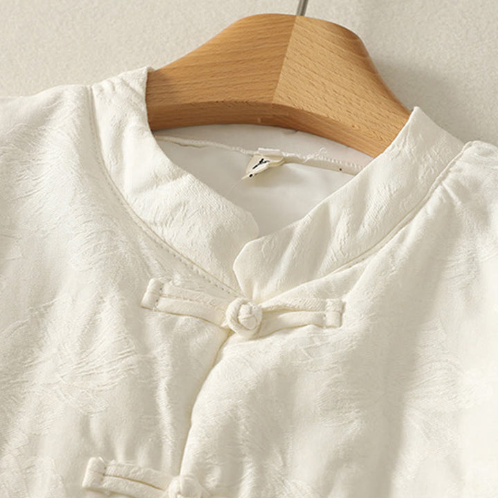 Chaqueta de algodón de manga larga con botones de rana y bolsillos para mujer de Buddha Stones - image 7