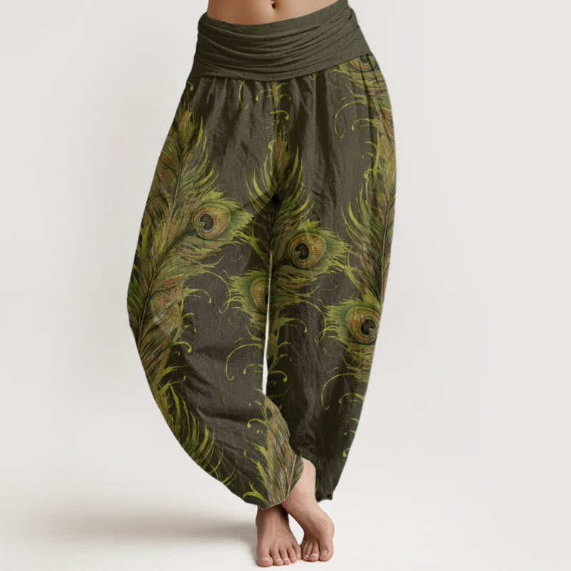 Pantalones Buddha Stones de algodón puro con estampado de fénix brillante para mujer, cintura elástica - Verde oliva - US22，UK/AU26，EU54 (6XL) - image 5