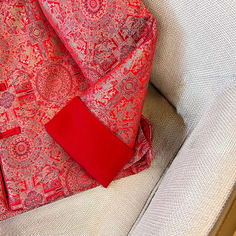 Chaqueta de manga larga con estampado floral simétrico de jacquard y bolsillos para mujer de Buddha Stones - image 10