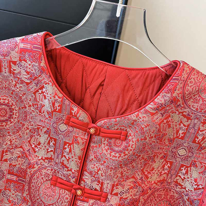 Chaqueta de manga larga con estampado floral simétrico de jacquard y bolsillos para mujer de Buddha Stones - image 6