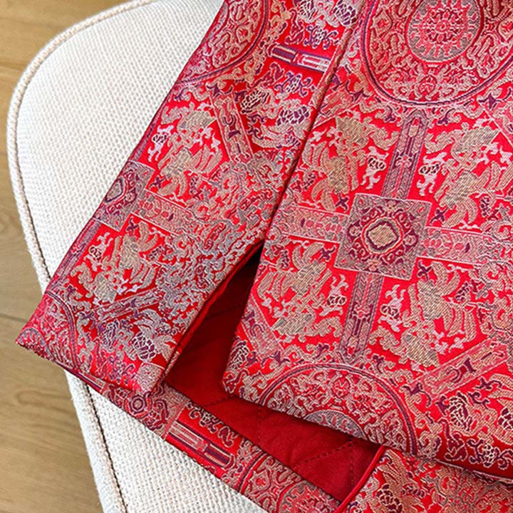 Chaqueta de algodón de manga larga con estampado floral simétrico de jacquard y bolsillos para mujer de Buddha Stones - image 12