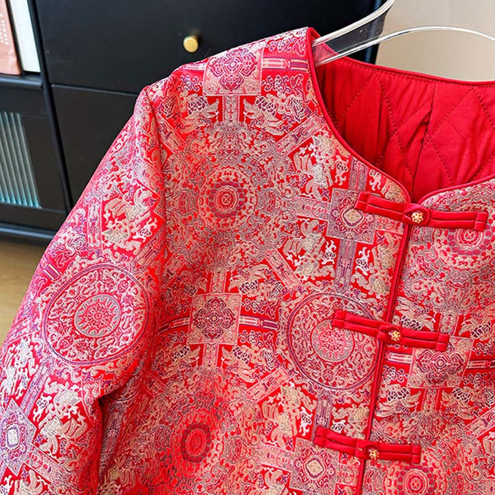 Chaqueta de manga larga con estampado floral simétrico de jacquard y bolsillos para mujer de Buddha Stones - image 5