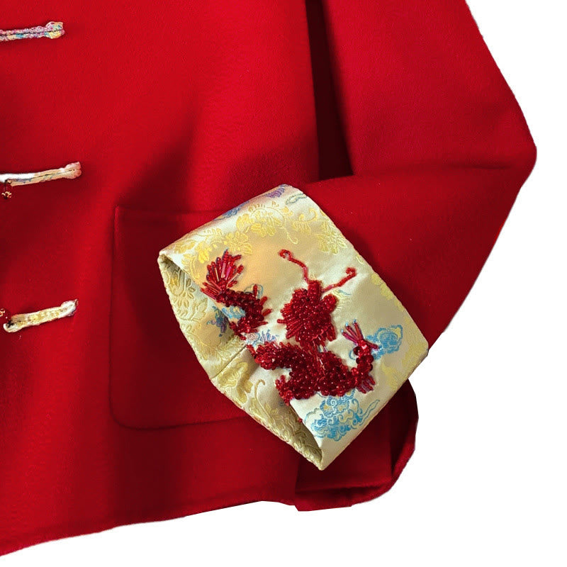 Chaqueta de algodón de manga larga para mujer con diseño de botones bordados de invierno y Buddha Stones, con bolsillos - image 11