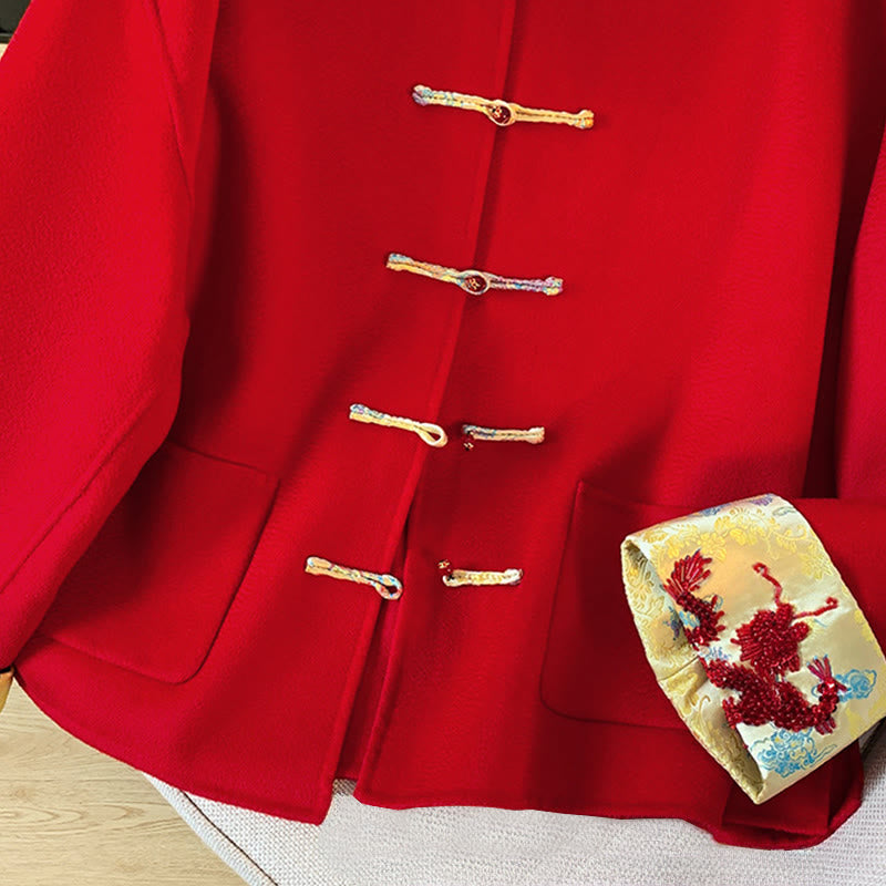 Chaqueta de algodón de manga larga para mujer con diseño de botones bordados de invierno y Buddha Stones, con bolsillos - image 6